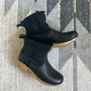 NO. 6 pull On Shearling black Mid Heel Boots 11/43